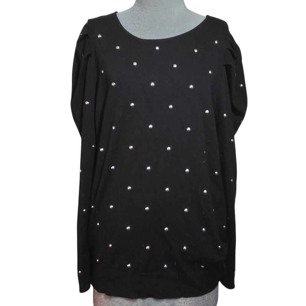 Black Embellished Puff Sleeve Sweater Size XXL